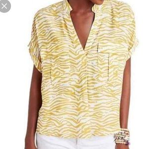 NWT Anthropologie Maeve Yellow White Zebra Print Top in size medium